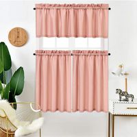 IDEALHOUSE Window Curtains and Valance Set for Bathroom Kitchen, Waffle Weave Fabric Rod Pocket Short Small Pink Bathroom Window Curtains (60" x 15" Valance, 2 Set of 30 x 24" Tiers)