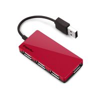EagleTec HUB3639 USB 2.0, 4 Port Hub, Ultra Slim Compact USB Hub for Laptop PC Computer (Metallic Red)