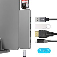 Maxee USB C Hub Adapter Dongle for MacBook Pro 2019/2018-2016&MacBook Air 2018 7-in-2 Aluminum USB Type-C Hub Docking Station with Thunderbolt 3, 4K HDMI, 2 USB 3.0,TF/SD Card Reader, Type C Port