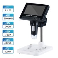 Vilihy LCD Digital Microscope, 4.3 inch 50X-1000X Magnification Zoom SD 720P 2 Megapixels Compound 2000 mAh Battery USB Microscope 8 Adjustable LED Light Video Camera Microscope