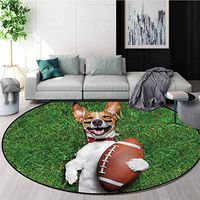 RUGSMAT Sports Modern Machine Round Bath Mat,Dog Holding A Rugby Ball Area Rug - Perfect for Any Place Diameter-31
