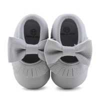 Delebao Infant Toddler Baby Soft Sole Tassel Bowknot Moccasinss Crib Shoes (3-6 Months, Grey)