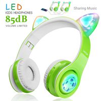 Kids Wireless Headphones, LED Flashing Lights, Music Sharing Function, Long Lasting Battery and Build-in Mic Wireless/Wired- WOICE Children Bluetooth Headphones for Boys Girls (Green)