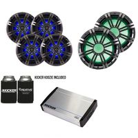 Kicker Marine Bundle with 40KXM8005 Amp+OEM Replacement LED Speakers + 41KMW104LC Subs