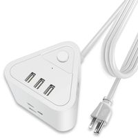 Portable Travel Power Strip with USB,Surge Protector,3 Outlet and 3 USB Port with 5ft Extension Long Cord,Child Protectors Compact Small Multi Plug Outlet for Desktop White