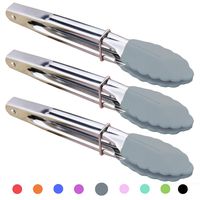 HINMAY Silicone Utility Tong Kitchen Tongs 7 Inch Metal Salad Tongs, Set of 3 (Gray)