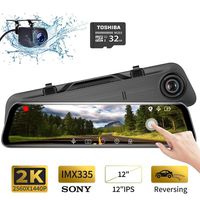 Mirror Dash Cam Backup Camera 12" Full HD Touch Screen Car Dash Camera Stream Media 170° 2K(2560-1440P) Rearview Front and Rear Dual Lens with Waterproof Reversing Camera Motion Detection Parking Mode