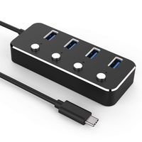 USB 4 Port 3.0 Hub,Ultra Slim Aluminum High Speed Data Transfer USB Type-C Hub 3.0 Port Splitter with Individual On/Off Switches and LEDs for Laptop,MacBook,Mac Pro/Mini,iMac,XPS (Black)