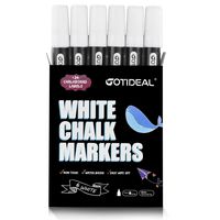 GOTIDEAL Liquid Chalk Markers, 6 Pack White Chalk Pens for Windows, Chalkboard Signs, Blackboard, Glass Painting, Dry & Wet Erase - 6mm Reversible Medium Tip-24 Free Chalkboard Labels