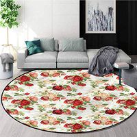 RUGSMAT Flower Small Round Rug Carpet,Roses Bouquet Romance Love Design Non-Slip Fabric Round Rugs for Floor Mat Carpet Diameter-35