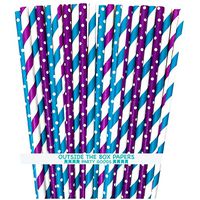 Paper Straws - Purple Teal White - Stripe Polka Dot - 7.75 Inches - 100 Pack - Outside the Box Papers Brand