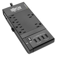 Tripp Lite 6-Outlet Surge Protector Power Strip, 4 USB Charging/Sync Ports, 6ft Cord, $50K Insurance(TLP66USBR)
