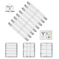 GOODTIMES Bed Sheet Fasteners Suspenders Straps Adjustable Fitted Sheet Bed Clips Grippers Mattress Pad Cover Corner Holders Bands, 4pcs / Set (Long Style) (White, 8 Pieces- 2 Set)
