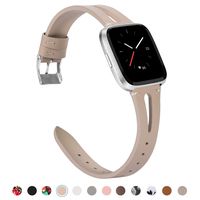 TOYOUTHS Leather Strap Compatible with Fitbit Versa/Versa 2/Versa Lite/Versa SE Bands for Women Men Genuine Leather Breathable Wristbands with Ventilated Hole Replacement Accessories Beige
