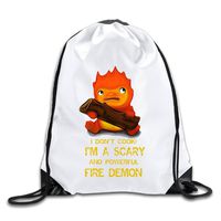 OOONG Special Men & Women Sackpack Studio Ghibli Howl's Moving Castle Calcifer Training Gymsack Drawstring Sling Backpack