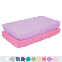 TILLYOU Silky Soft Microfiber Crib Sheet Set, Breathable Cozy Toddler Fitted Sheets for Girls, 28 x 52in Baby Sheets Fit Standard Crib & Toddler Mattress, 2 Pack Deep Pink & Lavender