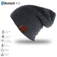 HONGYU Bluetooth Beanie Hat Winter Warm Soft Knit Hat Cap with Wireless Headphone Stereo Speaker Mic Compatible with Android Cell Phones Support Memory Cards - Deep gray