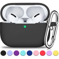 R-fun AirPods Pro Case Cover with Silver Keychain, Full Protective Silicone AirPods Accessories Skin Cover for Women Men Girl with Apple 2019 Latest AirPods Pro Case, Front LED Visible-Black