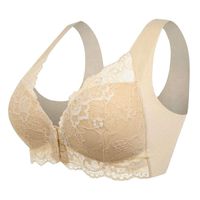 Women's Front Closure Bra, NDGDA Ladies Adjustable Sports Extra-Elastic Breathable Lace Trim Bra (Beige, 85B)