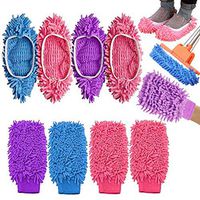 Mop Slippers Dusting Mitt, Duster Mop Slippers Shoes Cover 2 Pairs Mop Slipper Shoes Cover with 2 Pairs Chenille Microfiber Dusting Mitt Wash Mitt for Car,House,Windows Cleaning