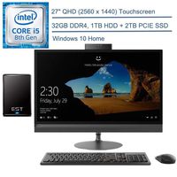 2020 Lenovo IdeaCentre 520 27" QHD Touchscreen All in One Desktop Computer, 8th Gen Hexa-Core i5-8400T (Beats i7-7700T), 32GB DDR4, 1TB HDD + 2TB PCIE SSD, Windows 10 + EST 500GB External Hard Drive