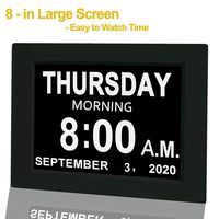 【Upgraded】 Digital Calendar Alarm Day Clock - with 8" Large Screen Display, am pm, 5 Alarm, for Extra Large Impaired Vision People, The Aged Seniors, The Dementia, for Desk, Wall Mounted, Black