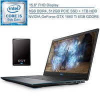 2020 Dell G3 15.6" FHD VR Ready Gaming Laptop, 9th Gen Intel Quad-Core i5 9300H (Beat i7-7700HQ), 8GB DDR4 RAM, 512GB PCIE SSD + 1TB HDD, GeForce GTX 1660 Ti, Windows 10+ EST 500GB External Hard Drive