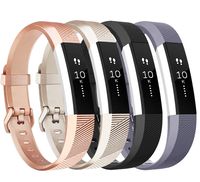 Tobfit Compatible with Alta Bands, 4 Pack, Soft TPU Classic Accessories Replacement Bands Compatible with Alta HR/Ace, Small Large (Large, Black/Champagne Gold/Rose Gold/Gray)