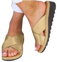 Women Comfy Soft Wedge Platform Slippers Thick Bottom Slip On Sandals Shoes Beach Slippers Shoes by Gyouanime Gold