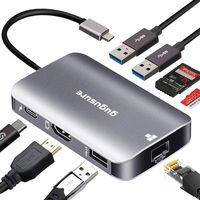 Gugusure USB C Hub, 8 in 1 Type C Hub with Ethernet Port, 4K USB C to HDMI, USB-C Power Delivery, 2 USB 3.0 Ports, 1 USB 2.0 Ports, SD/TF Card Reader, Portable for Mac Pro and Other Type C Product