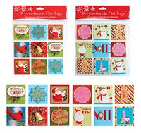 36 Assorted Handmade Self Adhesive Christmas Gift Tags. Embellished Foil Finish. 12 Holiday Designs with Tip-ons, Santa, Snowman, Ginger Bread Man, Snow Flakes, Stockings, Holly, Xmas Tree