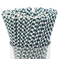 Just Artifacts - Decorative Paper Straws 100pcs - Checkered Pattern - Navy - Click For More Colors! Paper Straws and Décor for Birthdays, Weddings, Baby Showers and Life Celebrations!
