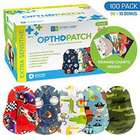 Optho-Patch Kids Eye Patches - Fun Boys Design - 90 + 10 Bonus Latex Free Hypoallergenic Cotton Adhesive Bandages for Amblyopia and Cross Eye - 3 Reward Chart Posters by Defined Vision