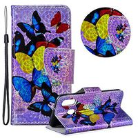 Moiky Leather Wallet Case for Samsung Galaxy A40,Flip Folio Stand Cover for Samsung Galaxy A40,Stylish Colorful Butterfly Pattern Printed Laser Colorful PU Leather Shockproof Protective Phone Shell
