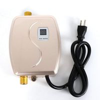 Mini Instant Electric Tankless Hot Water Heater Shower LCD Digital Display Leakage Protection 3 Seconds Instant Heating for Hotel Bathroom Kitchen Washing 3000W 110V (US STOCK) (Gold)
