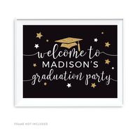Andaz Press Black and Gold Glittering Graduation Party Collection, Personalized Party Sign, Unframed 8.5x11-inch, Welcome to Madison's Graduation Party, 1-Pack