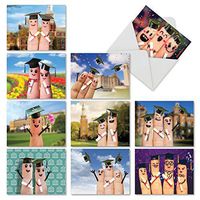 Graduation Digits - 10 Congratulations Graduation Cards with Envelopes (4 x 5.12 Inch) - Cute Finger Puppets, Boxed High School and College Graduate Gifts - Assorted Student Notecards M3851CGG-B1x10