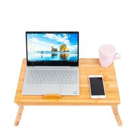 Goujxcy Bamboo Computer Desk, Smooth Adjustable Computer Desk with Cup Stand