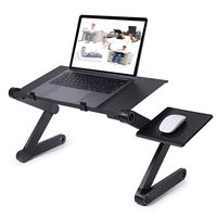 RAINBEAN Adjustable Laptop Table Stand for Bed,Portable Vented Lap Desk with Mouse Pad Side Compatible Notebook Tablets MacBook,Foldable Tray Table for Couch and Sofa,Aluminum Ergonomics Design-Black