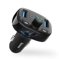 Baseus Blue FM Transmitter for Car, [3Th Generation] QC3.0 3.4A Wireless Tooth FM Radio Adapter MP3 Music Player FM Transmitter Car Kit with Hands-Free Calls 2 USB Ports Charger TF Card