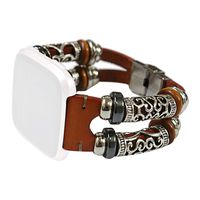 TeaBoy Band Compatible with Fitbit Versa/Versa Lite,Women Men Leather Native Aborigines Style Stainless Steel Wristbands Bracelet Strap Band Compatible with Fitbit Versa/Versa Lite