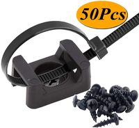 50 Pcs Black Cable Tie Base Saddle Type Mount Wire Holder, Cable Zip Ties with Self-Locking 6 Inch & 0.145 Inch,#8 x 0.6 Inch Deep Thread Pan Head Screws Black