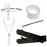 1920s Accessories Headband Necklace Gloves Cigarette Holder Flapper Costume Accessories Set for Women(set11)