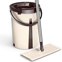 Flat Mop Bucket Hand Free Cleaning Floor Microfiber Pads Reusable Squeeze Wringer Washable Wet Dry Stainless Retractable Mops Home Kitchen Mopping