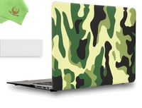 UESWILL 2in1 Rubberized Unique Pattern Solid Hard Shell Case with Clear Keyboard Cover for MacBook Air 13" (Models: A1369/A1466) + Microfibre Cleaning Cloth,Camo/Green