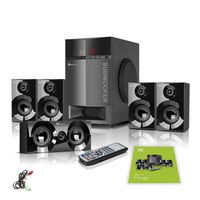 Klip Xtreme Mirage 5.1 Channel Stereo System with Subwoofer- 300 Watt Peak, 115W RMS Power- Compatible with Bluetooth, USB, Micro-SD, 3.5mm- 6X 3 Drivers, 1x 6.5 Sub Driver- LED Display- Black
