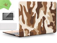 UESWILL 3in1 Rubberized Unique Pattern Solid Hard Shell Case Cover for MacBook 12 inch with Retina Dsiplay (Model: A1534) + Keyboard Cover and Screen Protector + Microfibre Cleaning Cloth,Camo/Brown