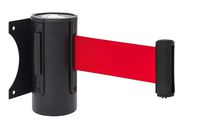 DuraSteel Crowd Control Wall Barrier - Wall Mount 96" Red Retractable Belt w/ Black Finish Body - Safe Braking System and Locking Button - Used in Retail Stores, Airports, Banks, Restaurants, Hotels