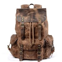 Mens Waxed Canvas Backpack Leather Rucksack Hiking Daypacks Computers Laptop Backpacks Unisex Casual Rucksack Satchel Bookbag Mountaineering Bag