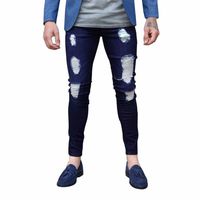Men Jeans Daoroka Men's Plus Size Ripped Skinny Denim Slim Fit Straight Hiphop with Broken Holes Motorcycle Pants (M, Deep Blue)